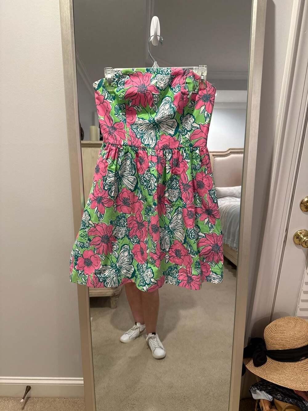 Lottie Strapless Dress in Green Bloomin Cacoonin Floral Butterfly Print - Picture 2 of 10